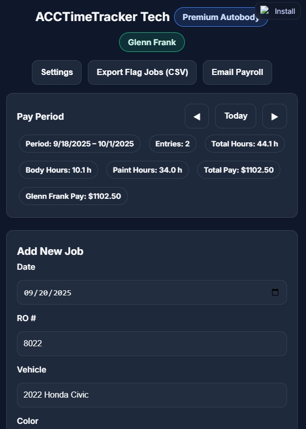 ACCTimeTracker Mobile Interface